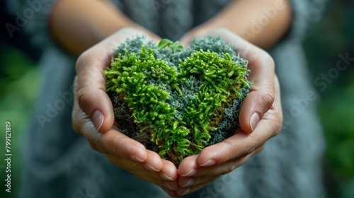 Caring Hands Holding a Green Heart for Sustainability Generative AI