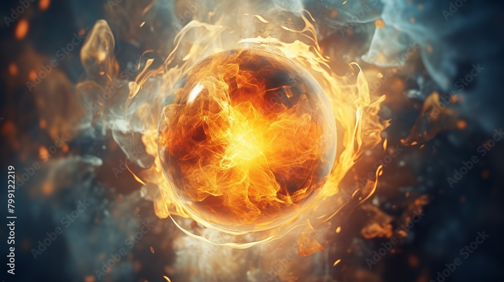 Fototapeta premium A fireball with a fire and smoke in the center background