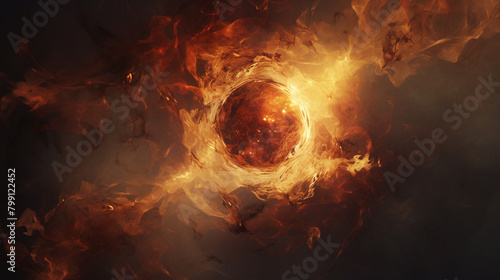 A fireball with a fire and smoke in the center background