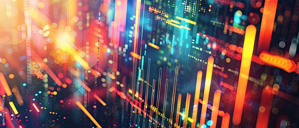 Obraz premium Binary code with colorful bokeh lights in the background