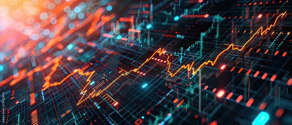 Obraz premium Circuit board with glowing orange and blue lines