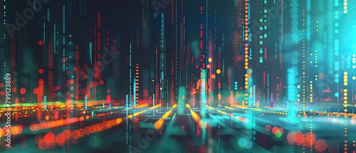 Wallpaper Mural Cityscape of the future with skyscrapers made of glowing dots. Torontodigital.ca