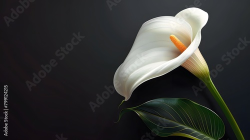 Deepest sympathy card with calla flower on black background. condolences on deaths. Funeral concept. copy space. 