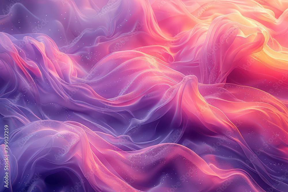 A closeup of flowing, colorful silk fabric with soft waves and subtle gradients. Created with Ai