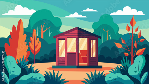 In the midst of a lush garden the outdoor infrared sauna offers a unique and refreshing way to unwind and detoxify..