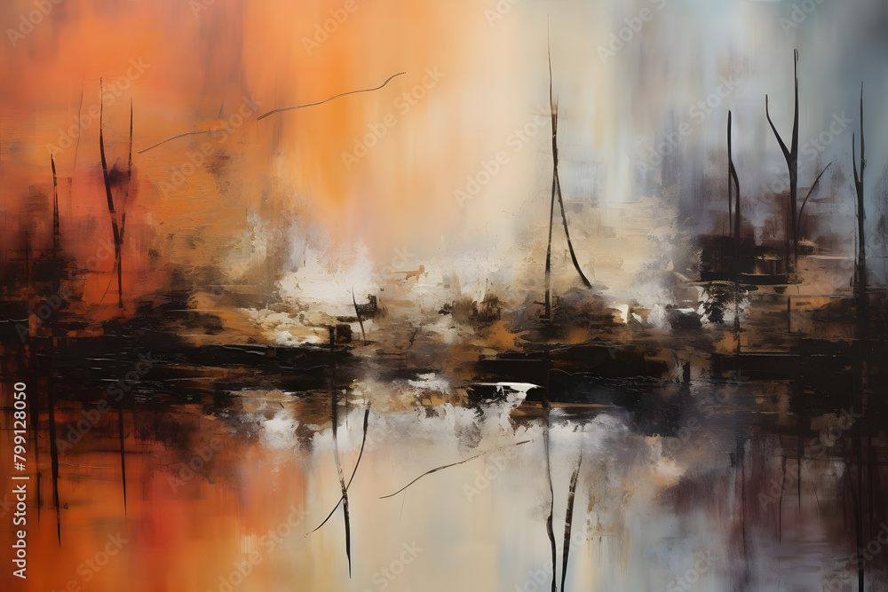 Wistful Waterfront Whispers, abstract landscape art, painting background, wallpaper, generative ai