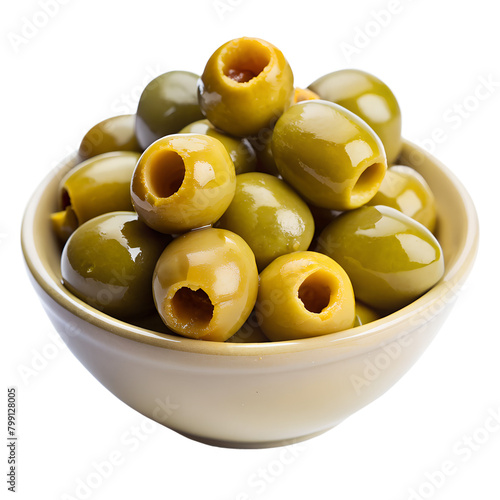 pitted olives in bowl isolated on transparent background