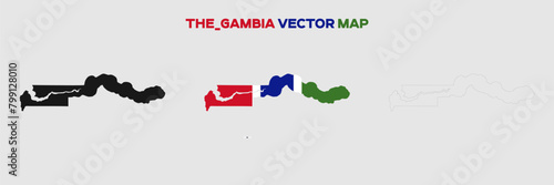 The_Gambia Map Vector Pack. Map with Flag. Gray Map Silhouette. Gray Outline Map. Editable EPS file. 