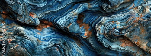 Rock  detail with blue variants. stone curves and smooth cuts Close up rocks, colorful erosional water formation photo