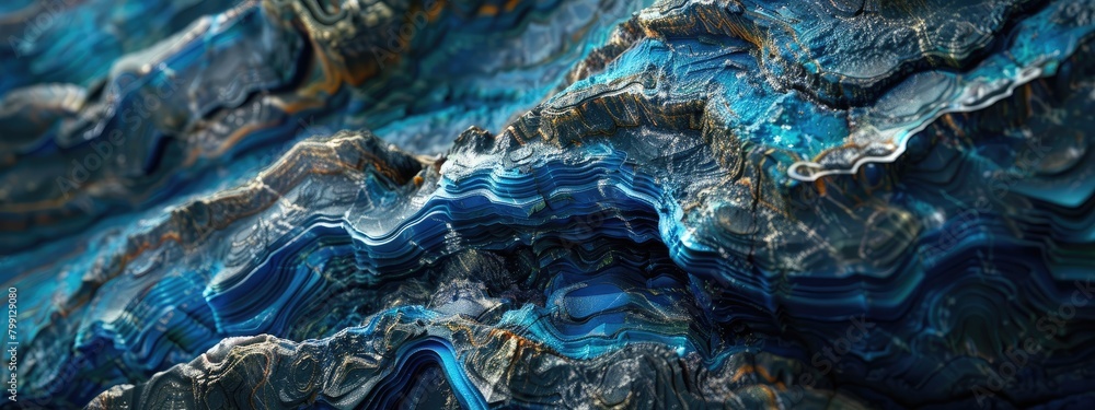 Blue Layered Rocks Rock detail with blue variants. stone curves and smooth cuts Close up ...