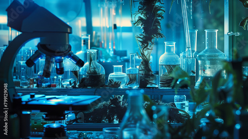  a laboratory scene where scientists use biotechnology to engineer new organisms for medical or environmental purposes. 