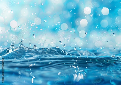 Aquatic Elegance: Blue Water Droplets in Closeup