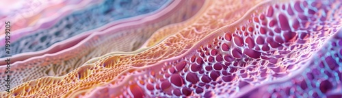 3D illustration depicting the detailed layers of human skin, from the epidermis down to the dermis, showcasing cellular structure, photo