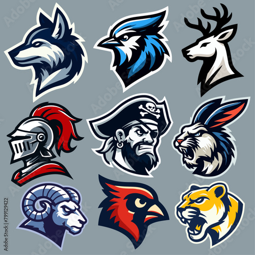 Dynamic Sports Mascot Logo Vector Collection: Elevate Your Team's Identity with Powerful Designs photo