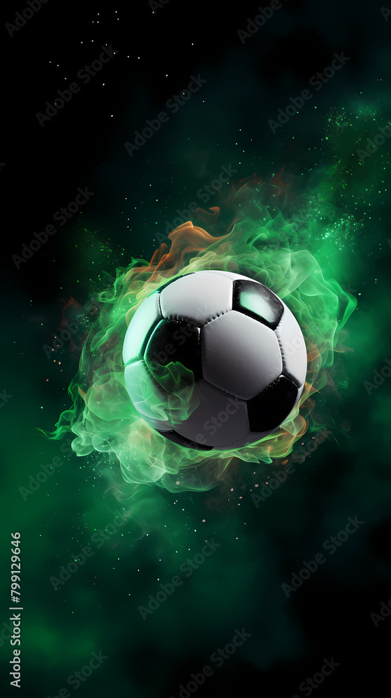 Fototapeta premium Soccer ball with green smoke