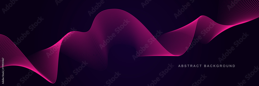 Dark purple abstract background with glowing waves. Shiny lines design element. Modern pink blue gradient flowing wave lines. Futuristic technology concept. Vector illustration Dark purple abstract background with glowing waves. Shiny lines design element. Modern pink blue gradient flowing wave lines. Futuristic technology concept. Vector illustration