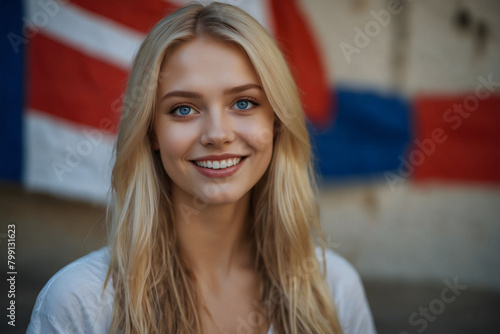 Portrait of a beautiful blonde girl with blue eyes.