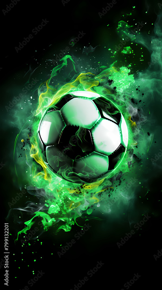 Fototapeta premium Soccer ball with green smoke