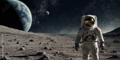 An astronaut in a spacesuit explores a new planet