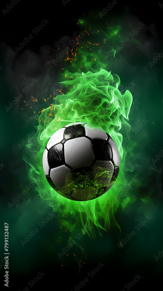 Fototapeta premium Soccer ball with green smoke