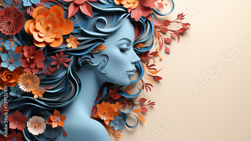 A delicate fusion of art and nature, this paper quilling creation showcases the enchanting allure of a woman, blossoming amidst a sea of flowers