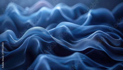 Abstract blue and purple background with waves of flowing fabric. Created with AI