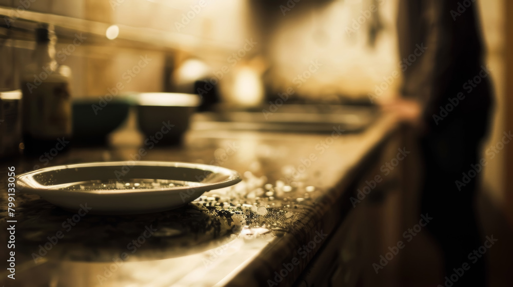 Subtle Aftermath of Domestic Violence in Kitchen Setting Subtle Aftermath of Domestic Violence in Kitchen Setting