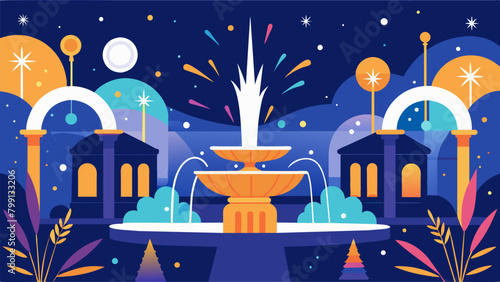 The crackling sounds of the fountains and the fizzing of the Roman candles added to the festive atmosphere.. Vector illustration