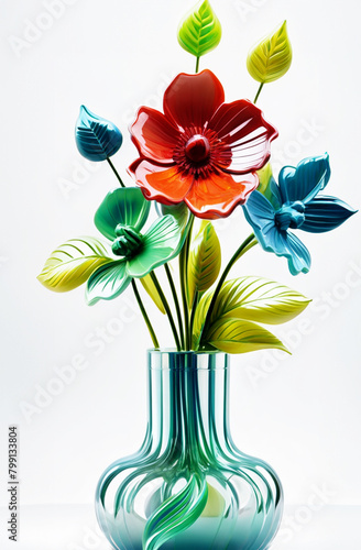 illustrazione di vaso con fiori in materiali plastici colorati e brillanti photo