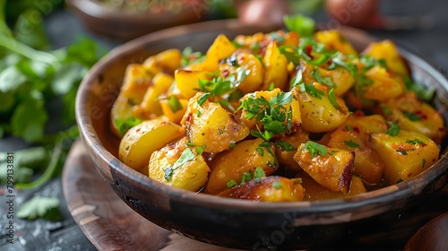 Jeera Aloo Recipe - Indian Spiced Potatoes Authentic Dish Professional Food Styling for Menu Delicious Vegan Side Easy Indian Cuisine