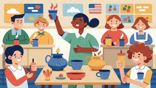 The class is filled with excitement and anticipation as they wait to see the final firing of their creations which will proudly display their love for. Vector illustration