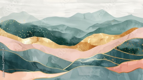 Mountain background, vector illustration. Minimal landscape art with watercolor brush.