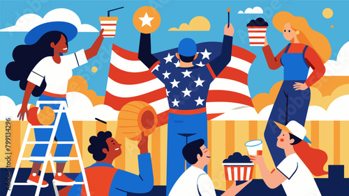 Amidst laughter and snacks a group of residents painted a mural that symbolized the strength and perseverance of the American spirit a tribute to the. Vector illustration