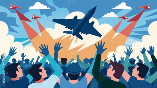 The deafening roar of the jets is matched only by the cheers of the crowds as they revel in the excitement of a military flyover on this special day. Vector illustration