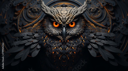 Impressive and distinctive owl.印象的で特徴的な梟。Generative AI photo