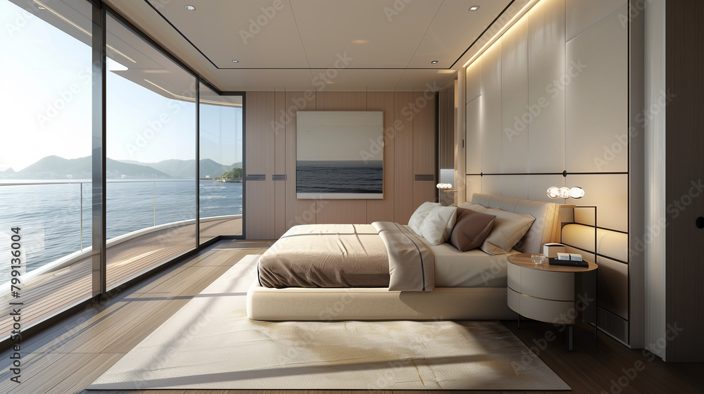 modern interior with bed, Generative AI modern interior with bed, Generative AI