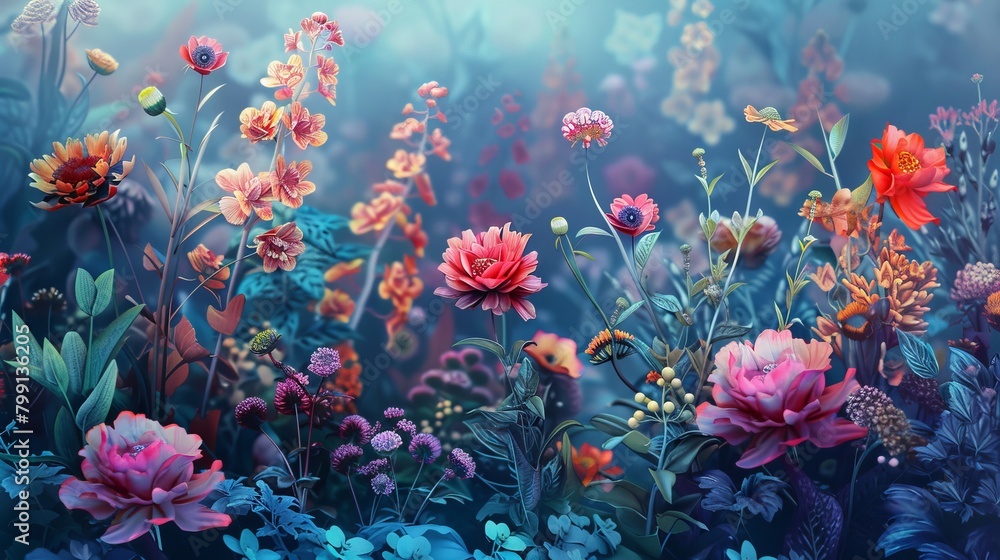 colorful flowers, poster style, 16:9