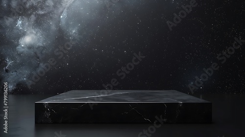 Stone podium background for product display featuring an abstract galactic nightscape with the pulse of the universe,宇宙の鼓動を感じる抽象的な銀河の夜景を備えた製品ディスプレイ用の石の表彰台の背景,Generative AI photo