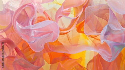 Bright pink, orange and yellow biomorphic abstract forms with soft edges. photo