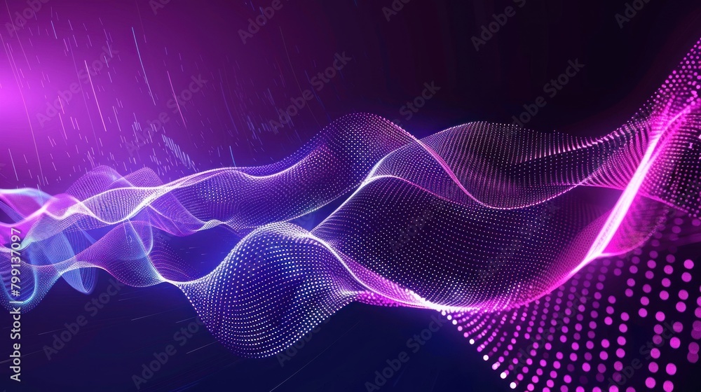 Background of flowing neon waves and shining blue shiny speed lines