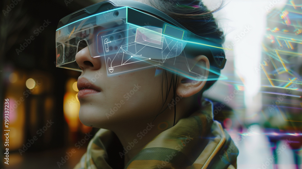 AR glasses enhance a person's daily life, overlaying digital information with the physical world. AR glasses enhance a person's daily life, overlaying digital information with the physical world.