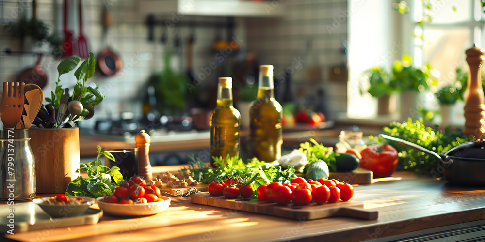 Close-up of a food stylist's desk with culinary props and food photography equipment, representing a job in food styling Close-up of a food stylist's desk with culinary props and food photography equipment, representing a job in food styling