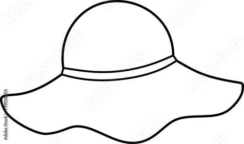summer straw hat outline. 
sun hat outline svg.
Flat women's straw hat  outline vector.