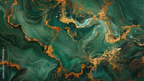 Green and golden marble texture. Abstract fluid art painting background.