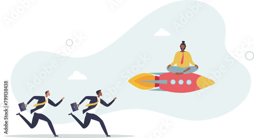 smart businessman with rocket booster lead the way to win business competition.flat vector illustration.