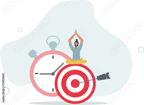 calm businessman meditate on target and stopwatch.flat vector illustration.