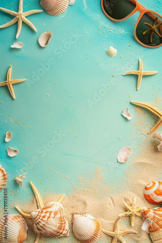 summer time holiday background, tropical beach island happy day bright sunshine, tropical fruits. Creative minimal summer idea