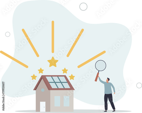 businessman appraiser magnifier review property with star rating.flat vector illustration.