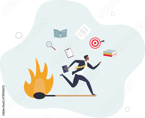 productive businessman on burning matchstick.flat vector illustration.