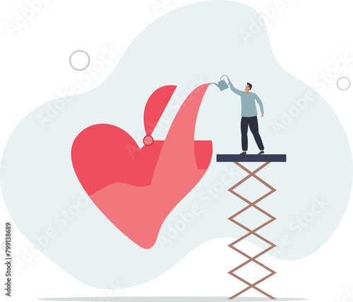 businessman pouring water to fulfill heart shape metaphor of passion.flat vector illustration.